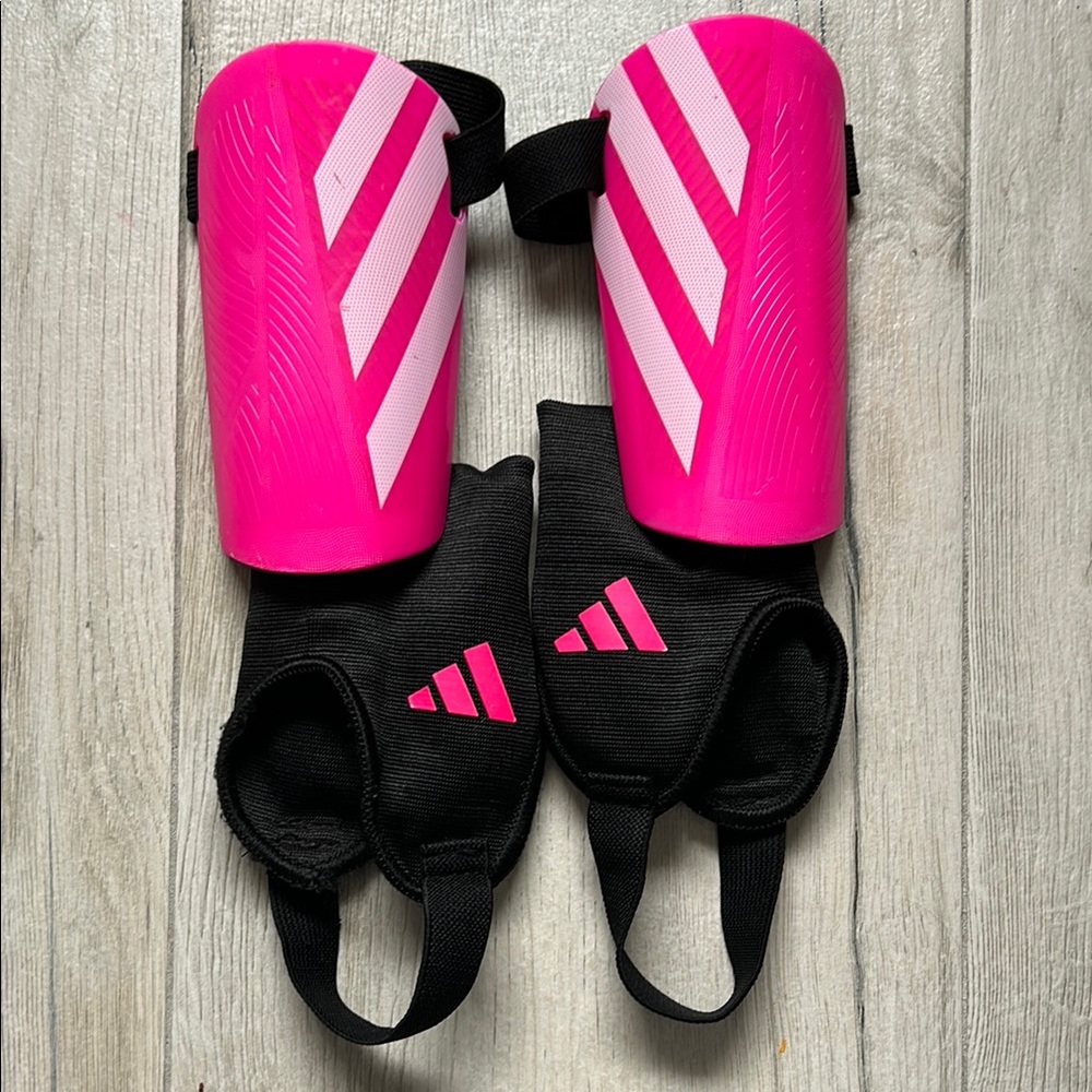 adidas Pink and Black Sports Shin Guards with Protective Shell